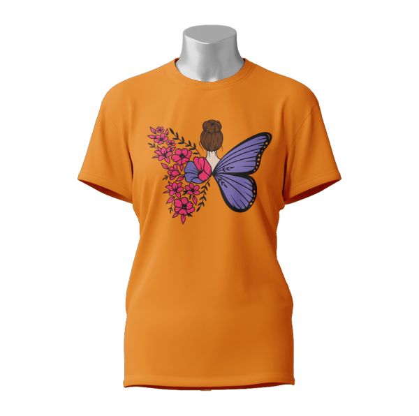 Female Printed Round Neck Half Sleeve T-Shirt-Butterfly Flower Girl