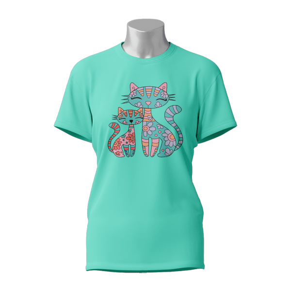 Female Printed Round Neck Half Sleeve T-Shirt-Cat