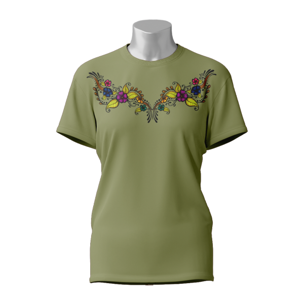 Female Printed Round Neck Half Sleeve T-Shirt-Flower