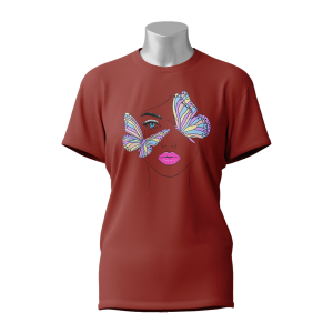 Female Printed Round Neck Half Sleeve T-Shirt-Girls & Butterfly