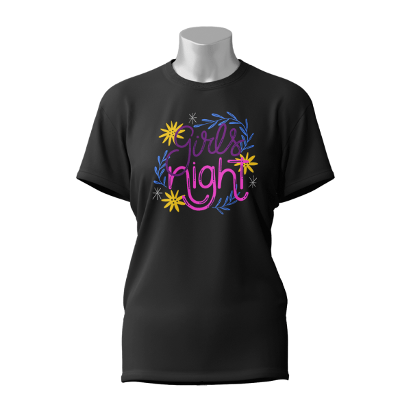 Female Printed Round Neck Half Sleeve T-Shirt-Girls Night