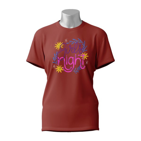 Female Printed Round Neck Half Sleeve T-Shirt-Girls Night