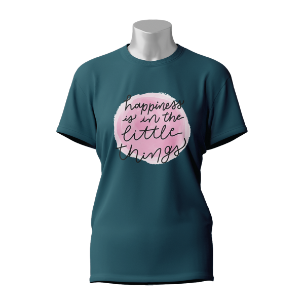 Female Printed Round Neck Half Sleeve T-Shirt-Happy Is In The Little Thing