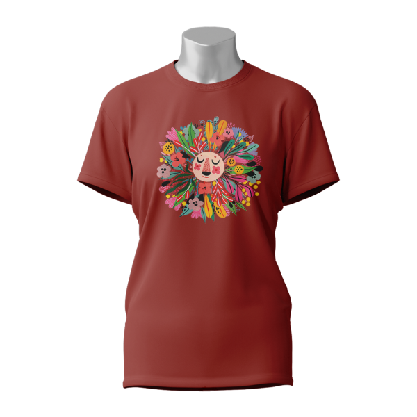 Female Printed Round Neck Half Sleeve T-Shirt-Helen Dardic Lion