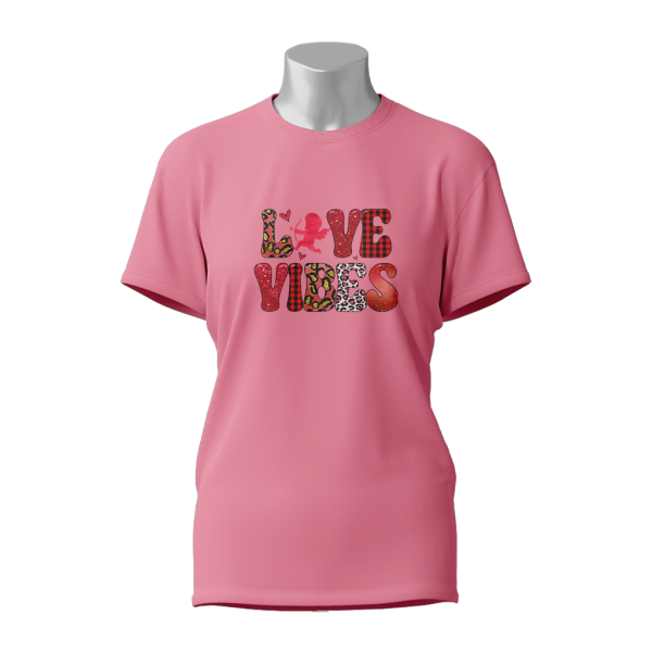 Female Printed Round Neck Half Sleeve T- Shirt-Love Vibes