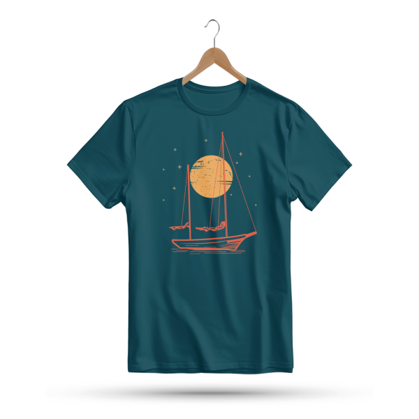 Men's Printed Round Neck Half Sleeve T- Shirt-Moon Boat