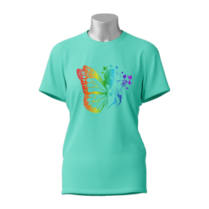 Female Printed Round Neck Half Sleeve T- Shirt -Rainbow Girl & Butterfly