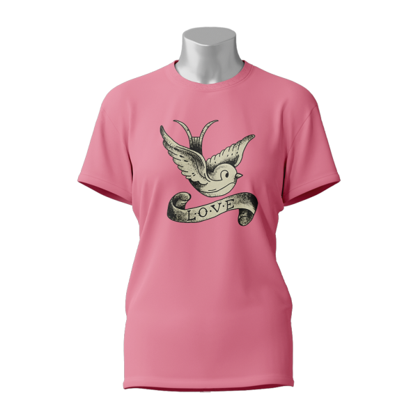 Female Printed Round Neck Half Sleeve T- Shirt -School Old Sleeve Bird