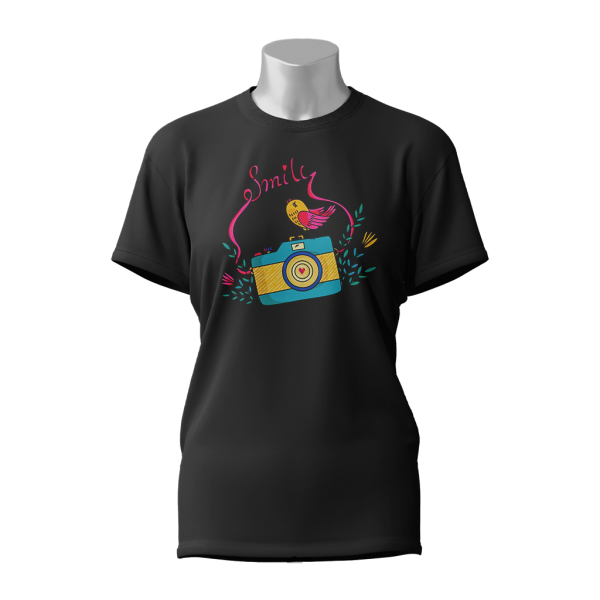 Female Printed Round Neck Half Sleeve T- Shirt -Smile