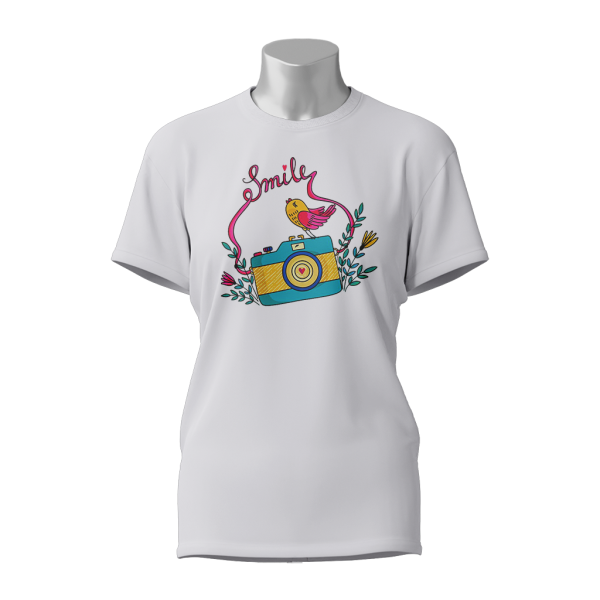 Female Printed Round Neck Half Sleeve T- Shirt -Smile