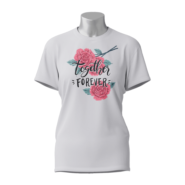 Female Printed Round Neck Half Sleeve T-Shirt-Together Forever