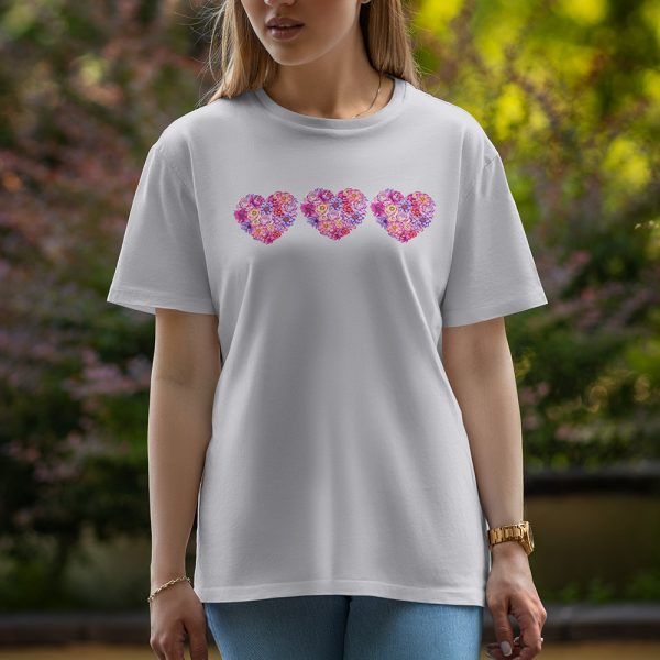 Three Love - Half Sleeve T-Shirt For Women