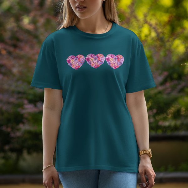 Three Love - Half Sleeve T-Shirt For Women