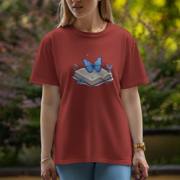 Book With Butterfly - Half Sleeve T-Shirt For Women