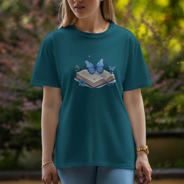 Book With Butterfly - Half Sleeve T-Shirt For Women