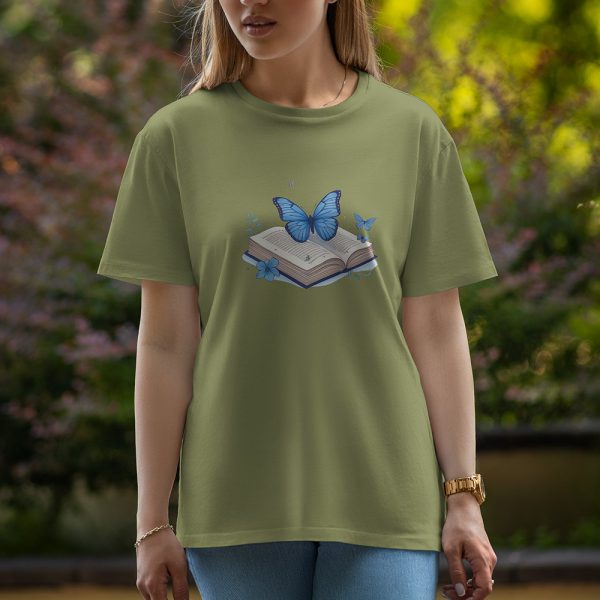 Book With Butterfly - Half Sleeve T-Shirt For Women