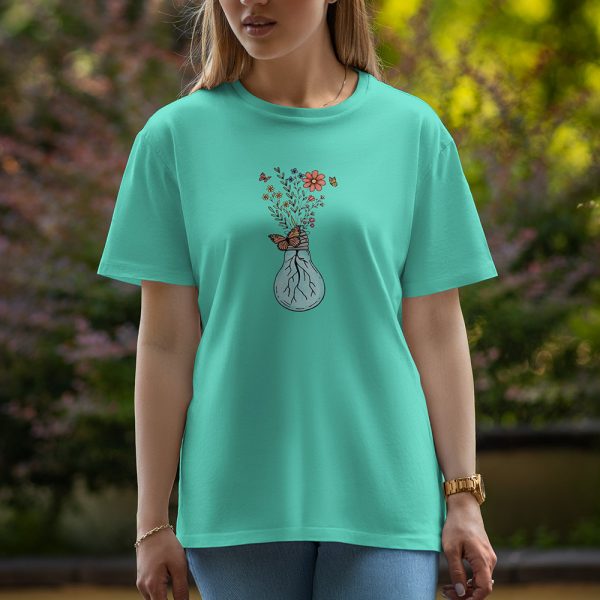 Bulb With Butterfly - Half Sleeve T-Shirt For Women