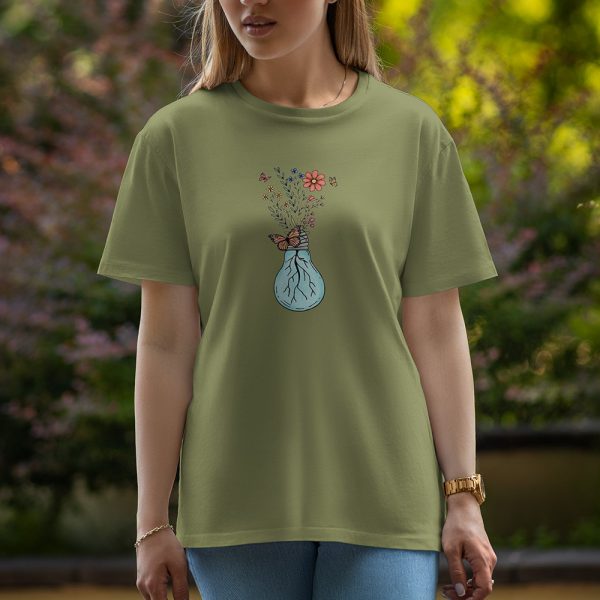 Bulb With Butterfly - Half Sleeve T-Shirt For Women