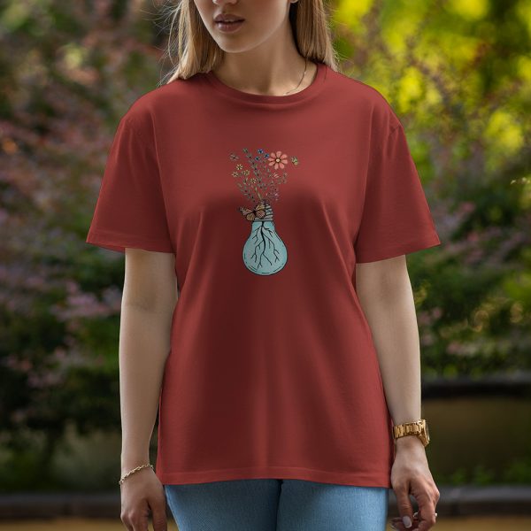 Bulb With Butterfly - Half Sleeve T-Shirt For Women