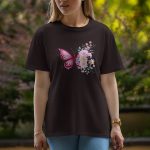 Butterfly With Flowers - Half Sleeve T-Shirt For Women