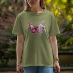 Butterfly With Flowers - Half Sleeve T-Shirt For Women