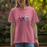 Butterfly With Flowers - Half Sleeve T-Shirt For Women