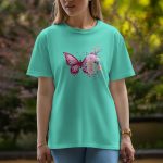 Butterfly With Flowers - Half Sleeve T-Shirt For Women