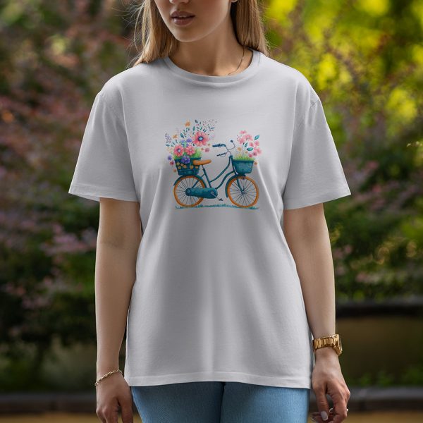 Cycle With Flowers - Half Sleeve T-Shirt For Women