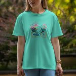 Cycle With Flowers - Half Sleeve T-Shirt For Women