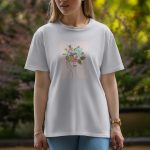 Flower With Girl Art - Half Sleeve T-Shirt For Women