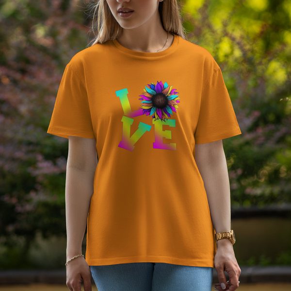 Love With Flower - Half Sleeve T-Shirt For Women