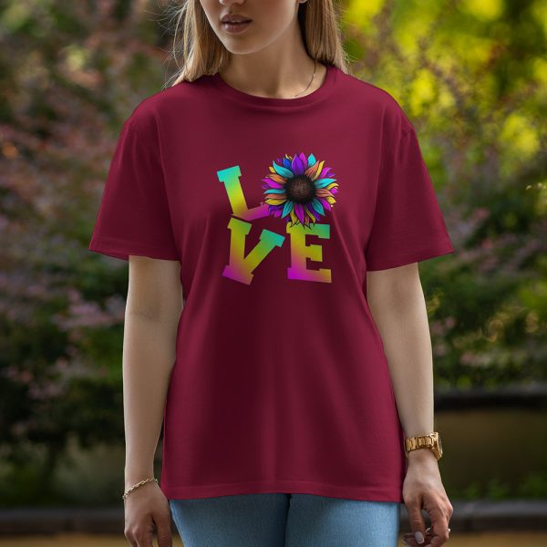 Love With Flower - Half Sleeve T-Shirt For Women