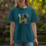 Love With Flower - Half Sleeve T-Shirt For Women