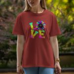 Love With Flower - Half Sleeve T-Shirt For Women