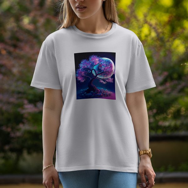 Moon With Tree - Half Sleeve T-Shirt For Women