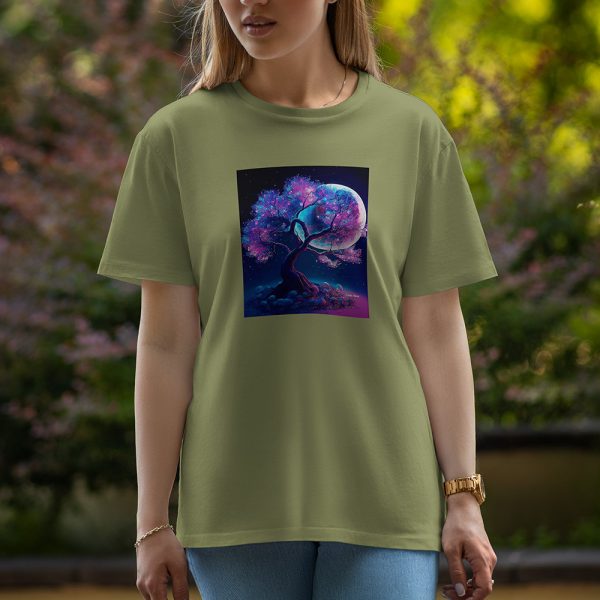 Moon With Tree - Half Sleeve T-Shirt For Women