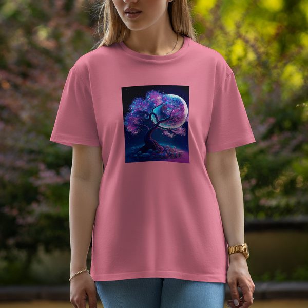 Moon With Tree - Half Sleeve T-Shirt For Women