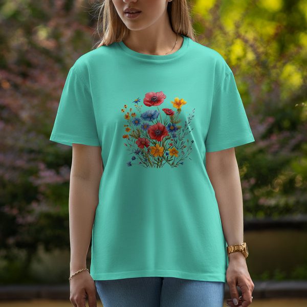 Red Flowers - Half Sleeve T-Shirt For Women