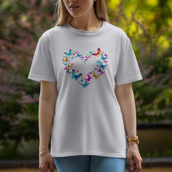 Butterfly Love Shape - Half Sleeve T-Shirt For Women