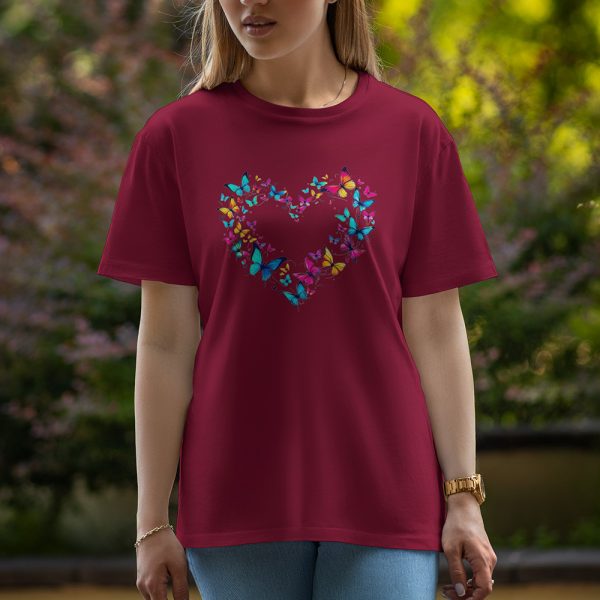 Butterfly Love Shape - Half Sleeve T-Shirt For Women