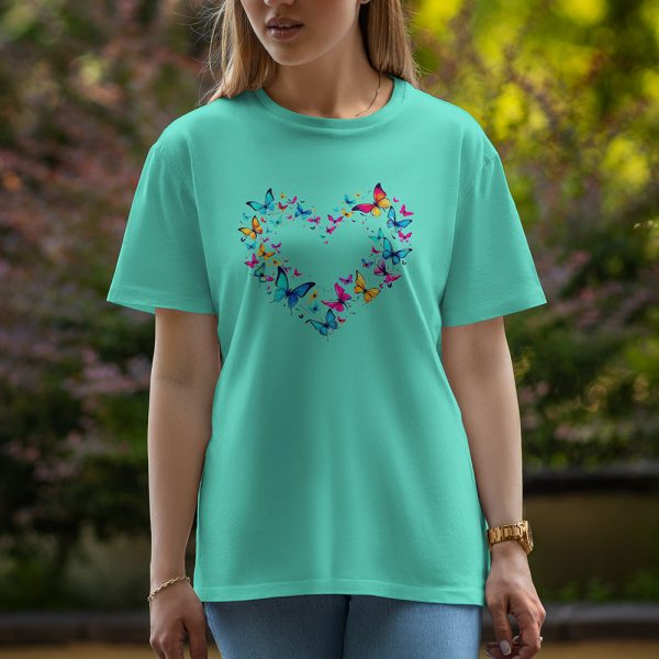 Butterfly Love Shape - Half Sleeve T-Shirt For Women