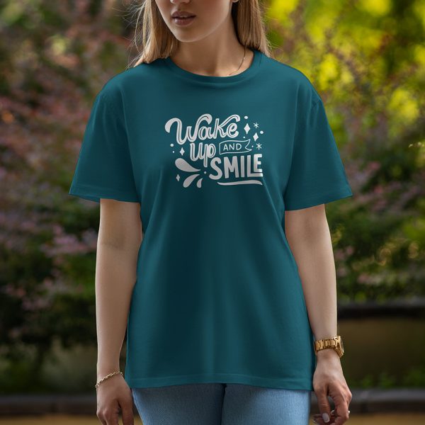 Wake Up And Smile - Half Sleeve T-Shirt For Women