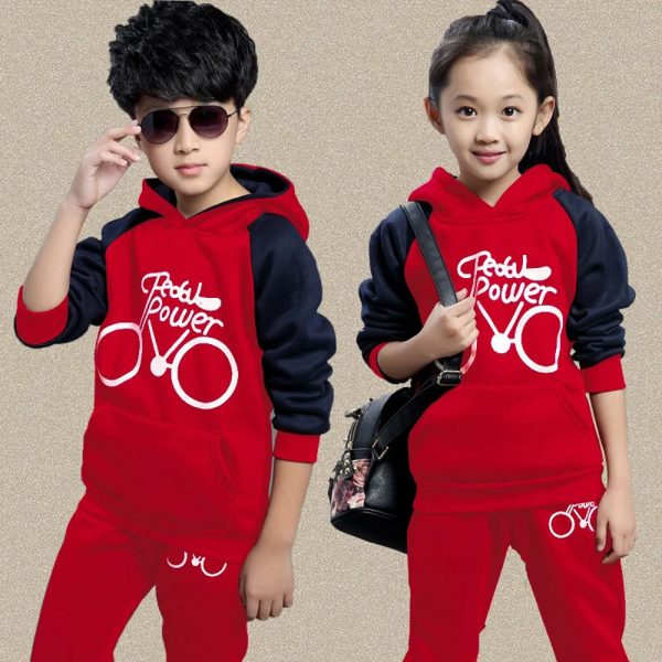 Sportswear Suit Children Girls Sets Hoodies Black and Red Suitable Wear