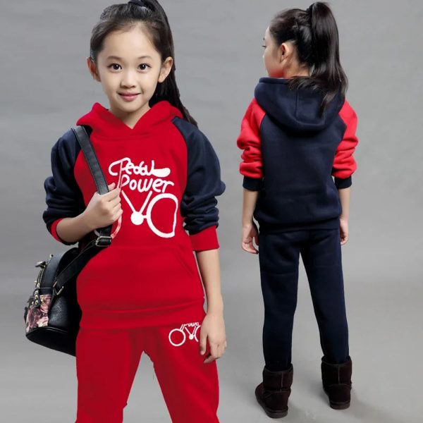 Sportswear Suit Children Girls Sets Hoodies Black and Red Suitable Wear