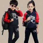 Sportswear Suit Children Girls Sets Hoodies Black and Red Suitable Wear