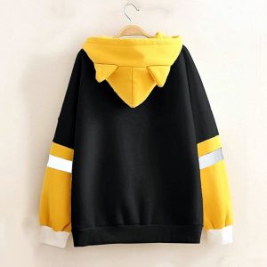 Premium Quality Stylish Cotton Hoodie Black And Yellow Color For Women (2)